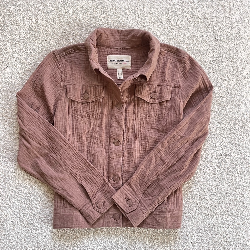 Isaac Mizrahi Textured neutral casual preppy Mauve shirt Size S